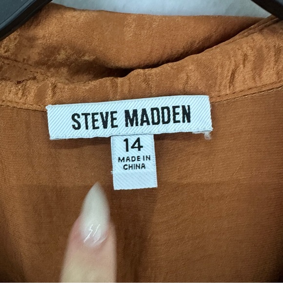 Steve Madden Satin Tie Waist Midi Shirt Dress Tori Mocha Bisque Size 14 - Picture 4 of 10